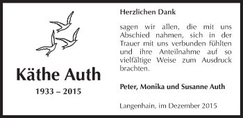 Traueranzeige von Käthe Auth von  Hofheimer Zeitung