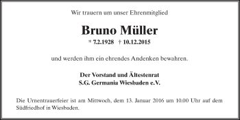 Traueranzeige von Bruno Müller von  Wiesbaden komplett