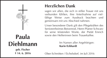 Traueranzeige von Paula Diehlmann von  Sonntags Anzeiger