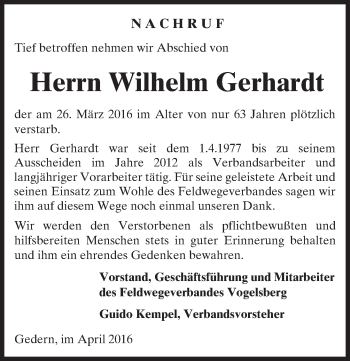 Traueranzeige von Wilhelm Gerhardt von  Kreisanzeiger