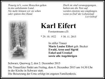 Traueranzeige von Karl Eifert von VRM Trauer