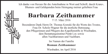 Traueranzeige von Barbara Zeithammer von  Wiesbaden komplett
