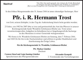 Traueranzeige von Hermann Trost von  Gelnhäuser Tageblatt