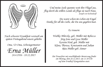 Traueranzeige von Erna  Müller von  Mainspitze