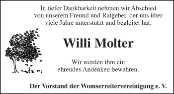 Traueranzeige von Willi Molter von trauer.rmp.de