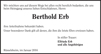 Traueranzeige von Berthold Erb von  Mainspitze