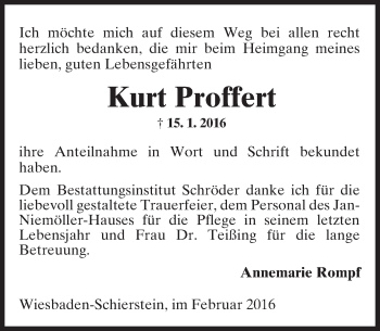 Traueranzeige von Kurt Proffert von  Wiesbaden komplett