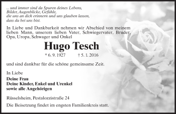 Traueranzeige von Hugo Tesch von  Mainspitze