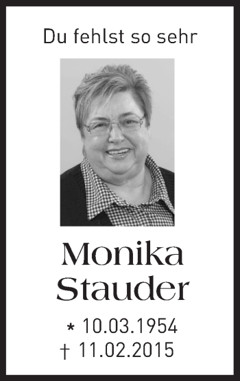 Traueranzeige von Monika Stauder von  Allgemeine Zeitung Mainz