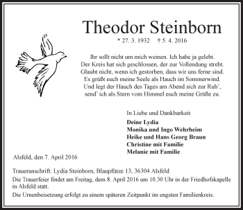 Traueranzeige von Theodor Steinborn von VRM Trauer
