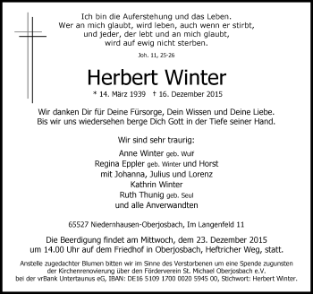 Traueranzeige von Herbert Winter von  Wiesbaden komplett