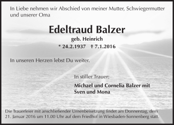 Traueranzeige von Edeltraud Balzer von  Wiesbaden komplett