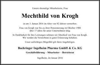 Traueranzeige von Mechthild von Krogh von trauer.rmp.de