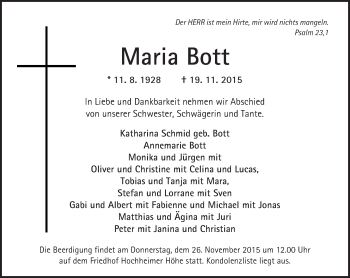 Traueranzeige von Maria Bott von  Wormser Zeitung