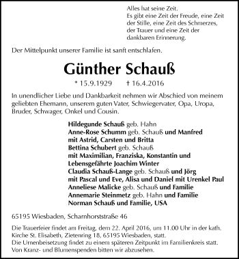 Traueranzeige von Günther Schauß von  Wiesbaden komplett