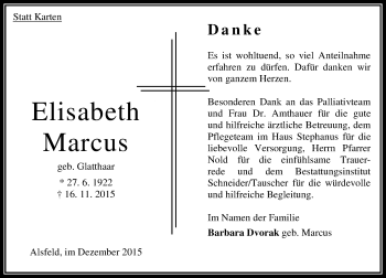 Traueranzeige von Elisabeth Marcus von VRM Trauer