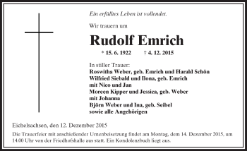 Traueranzeige von Rudolf Emrich von  Kreisanzeiger