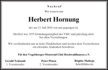 Traueranzeige von Herbert Hornung von VRM Trauer