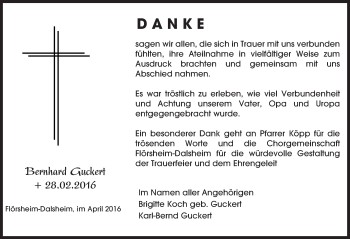Traueranzeige von Bernhard Guckert von  Wormser Zeitung