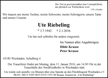 Traueranzeige von Ute Riebeling von  Wiesbaden komplett