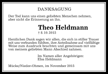 Traueranzeige von Theo Heldmann von VRM Trauer