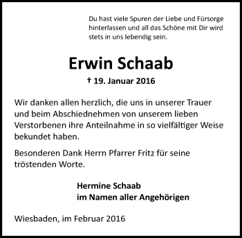 Traueranzeige von Erwin Schaab von  Wiesbaden komplett