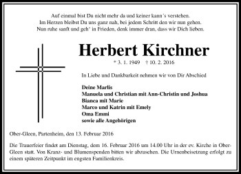 Traueranzeige von Herbert Kirchner von VRM Trauer