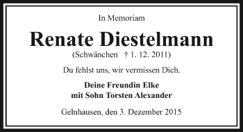 Traueranzeige von Renate Diestelmann von VRM Trauer