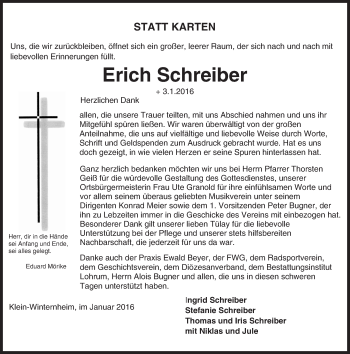 Traueranzeige von Erich Schreiber von  Allgemeine Zeitung Mainz