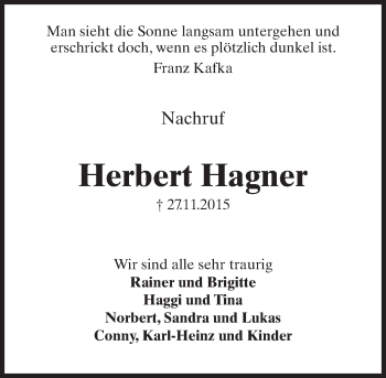 Traueranzeige von Herbert Hagner von  Wiesbaden komplett
