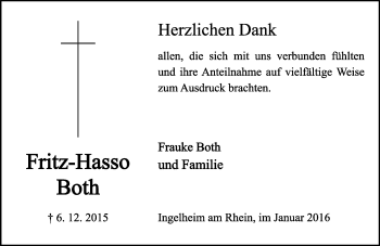 Traueranzeige von Fritz-Hasso Both von  Allgemeine  Zeitung Ingelheim-Bingen