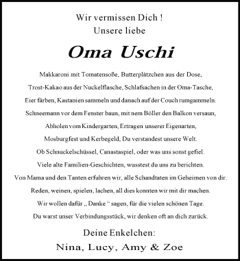 Traueranzeige von Ursula Frenzel von Trauerportal Rhein Main Presse