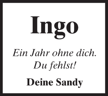 Traueranzeige von Ingo  von  Kreisanzeiger