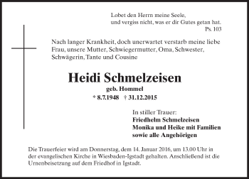 Traueranzeige von Heidi Schmelzeisen von  Wiesbaden komplett