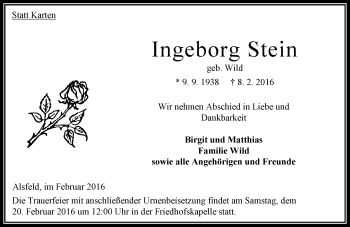 Traueranzeige von Ingeborg Stein von VRM Trauer