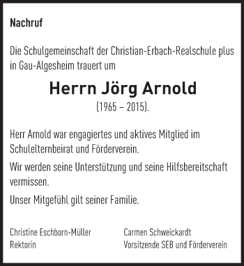 Traueranzeige von Jörg Arnold von trauer.rmp.de