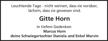 Traueranzeige von Gitte Horn von  Wormser Zeitung