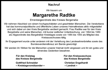 Traueranzeige von Margarethe Radtke von trauer.rmp.de
