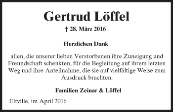 Traueranzeige von Gertrud Löffel von  Wiesbaden komplett