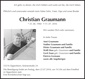 Traueranzeige von Christian Graumann von Trauerportal Rhein Main Presse