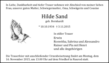 Traueranzeige von Hilde Sand von  Wiesbaden komplett