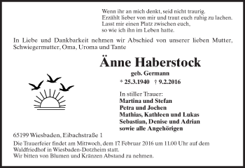 Traueranzeige von Änne Haberstock von  Wiesbaden komplett