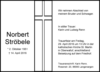 Traueranzeige von Norbert Ströbele von  Rheingau