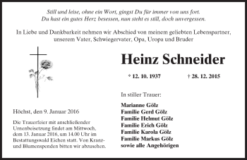 Traueranzeige von Heinz Schneider von  Kreisanzeiger