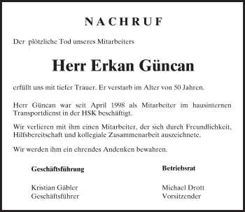 Traueranzeige von Erkan Güncan von trauer.rmp.de
