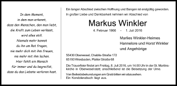 Traueranzeige von Markus Winkler von Trauerportal Rhein Main Presse