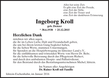 Traueranzeige von Ingeborg Kroll von  Wiesbaden komplett