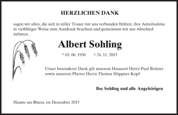 Traueranzeige von Albert Sohling von  Wormser Zeitung