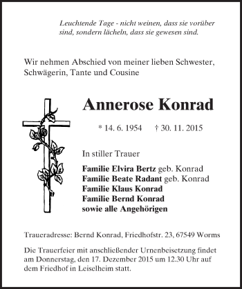 Traueranzeige von Annerose Konrad von  Wormser Zeitung