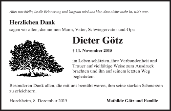 Traueranzeige von Dieter Götz von  Wormser Zeitung